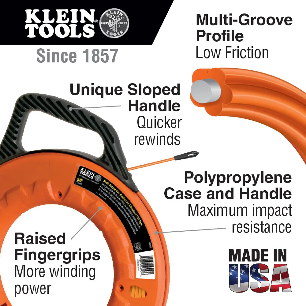 Klein Tools 56056 200 Foot Multi-Groove Fiberglass Fish Tape, 3/16" Width