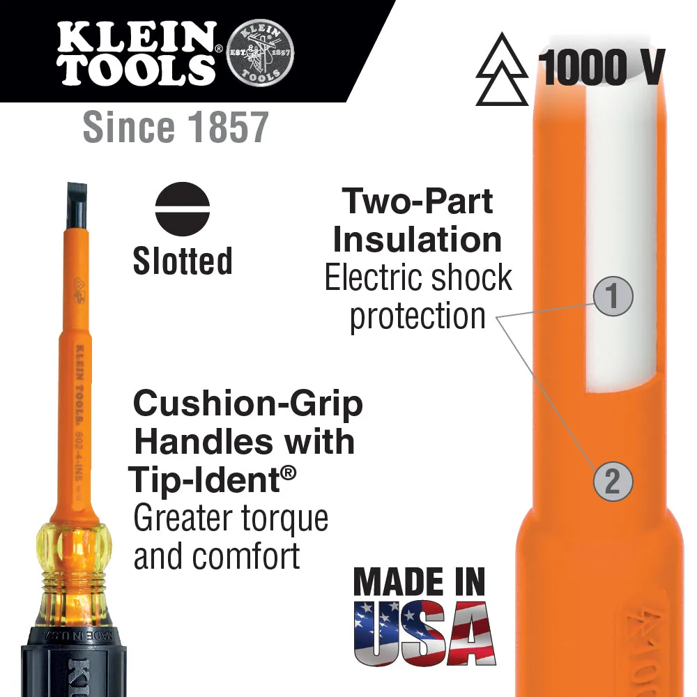 Klein Tools 605-7-INS Insulated 1/4'' Cabinet Tip 7'' Shank Screwdriver