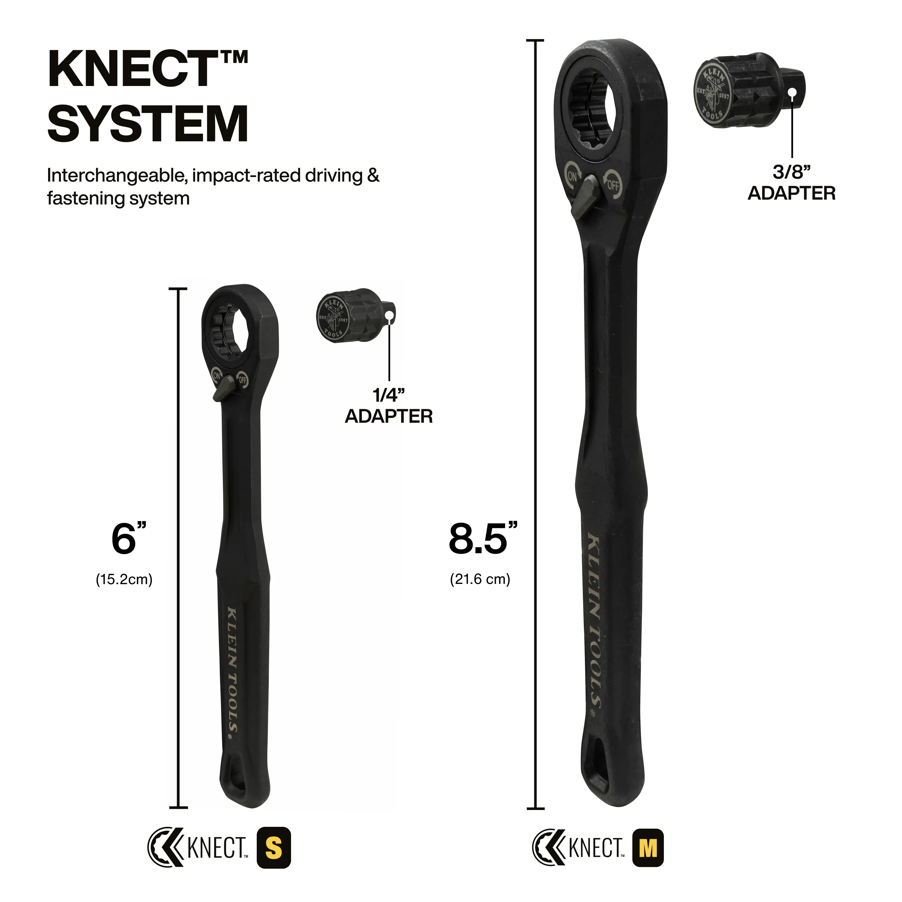 Klein Tools 65301ADP KNECT (S) Pass Through Ratchet and 1/4" Drive Socket Adapter Set