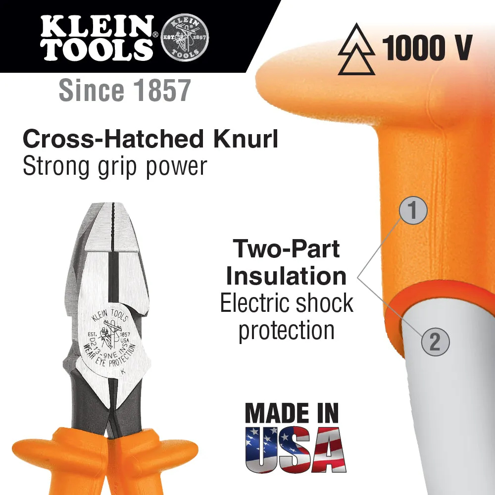 Klein Tools D2000-9NE-INS 9" Insulated High-Leverage Side-Cutting Pliers