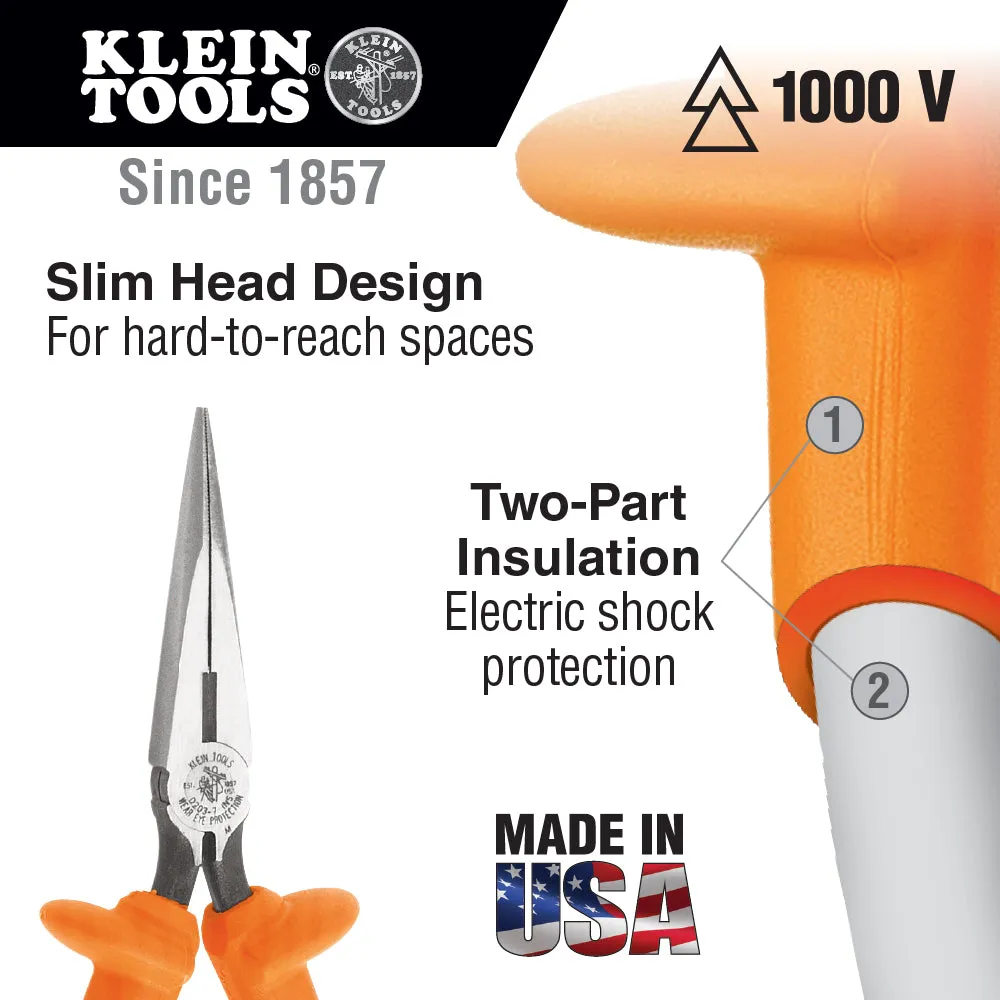 Klein Tools D203-6-INS 6" Insulated Standard Long-Nose Pliers