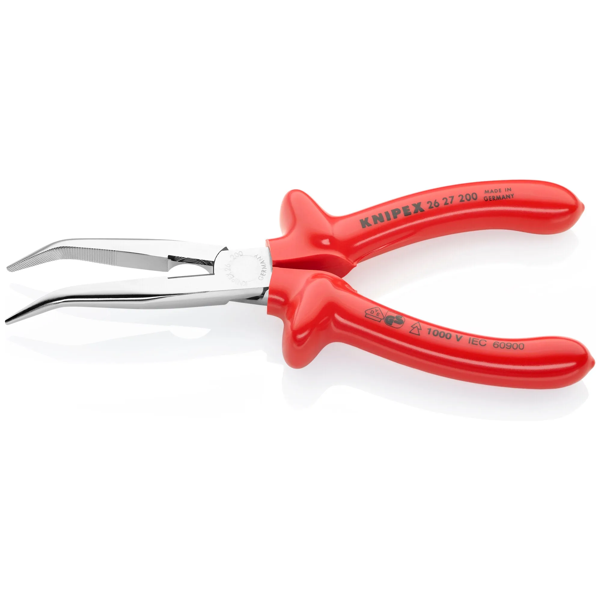 Knipex 26 27 200 8" Long Nose 40 Angled Pliers with Cutter-1000V Insulated