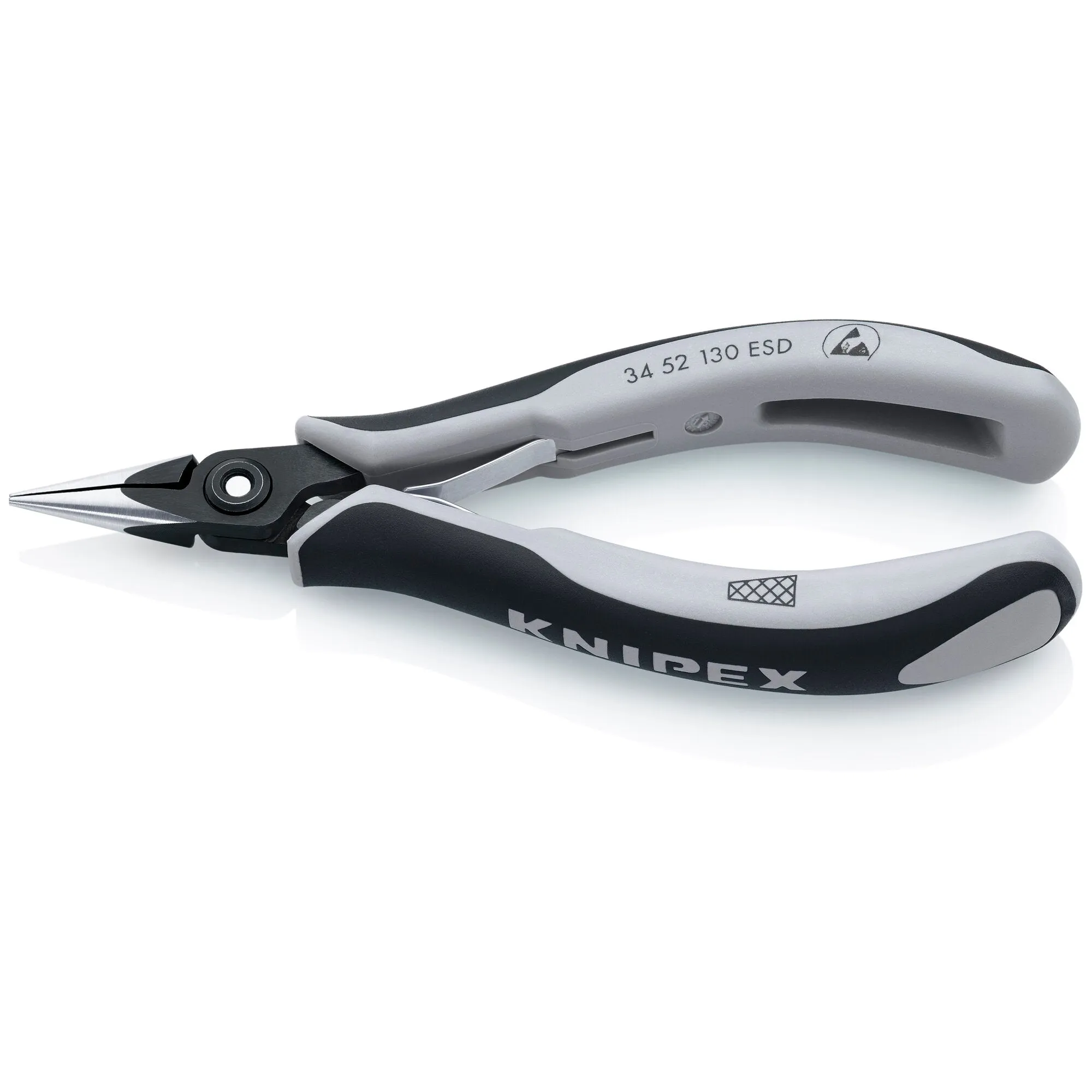 Knipex 34 52 130 ESD 5 1/4" Electronics Pliers-Half Round Tips, Cross-Hatched, ESD Handles