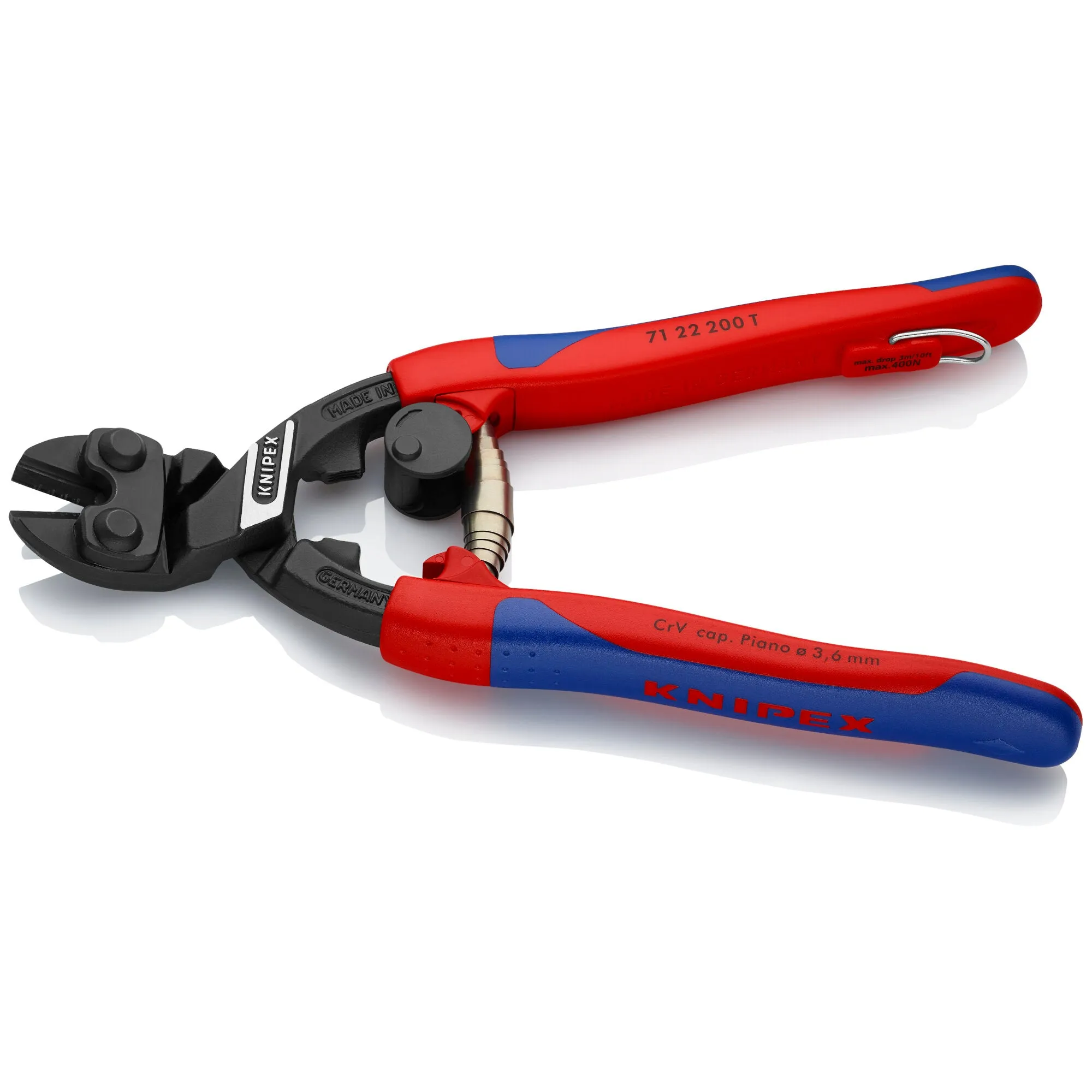 Knipex 71 22 200 T BKA 8" CoBolt High Leverage 20 Angled Compact Bolt Cutters-Tethered Attachment