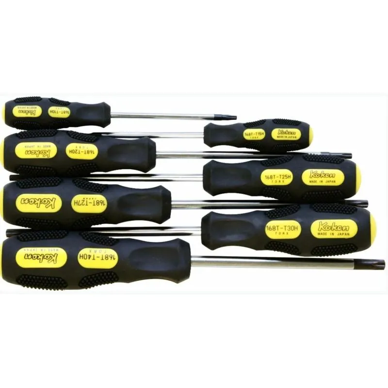 Ko-ken 168T/7(TH) TORX Screwdriver Tamper Resistant T10H-T40H 7 Pieces