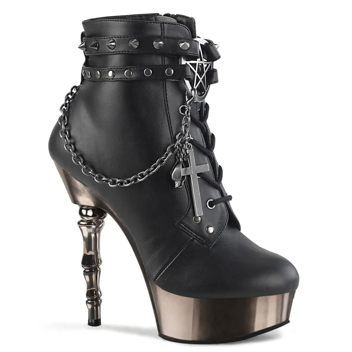 MUERTO-1001 Black Faux Leather/Pewter Chrome