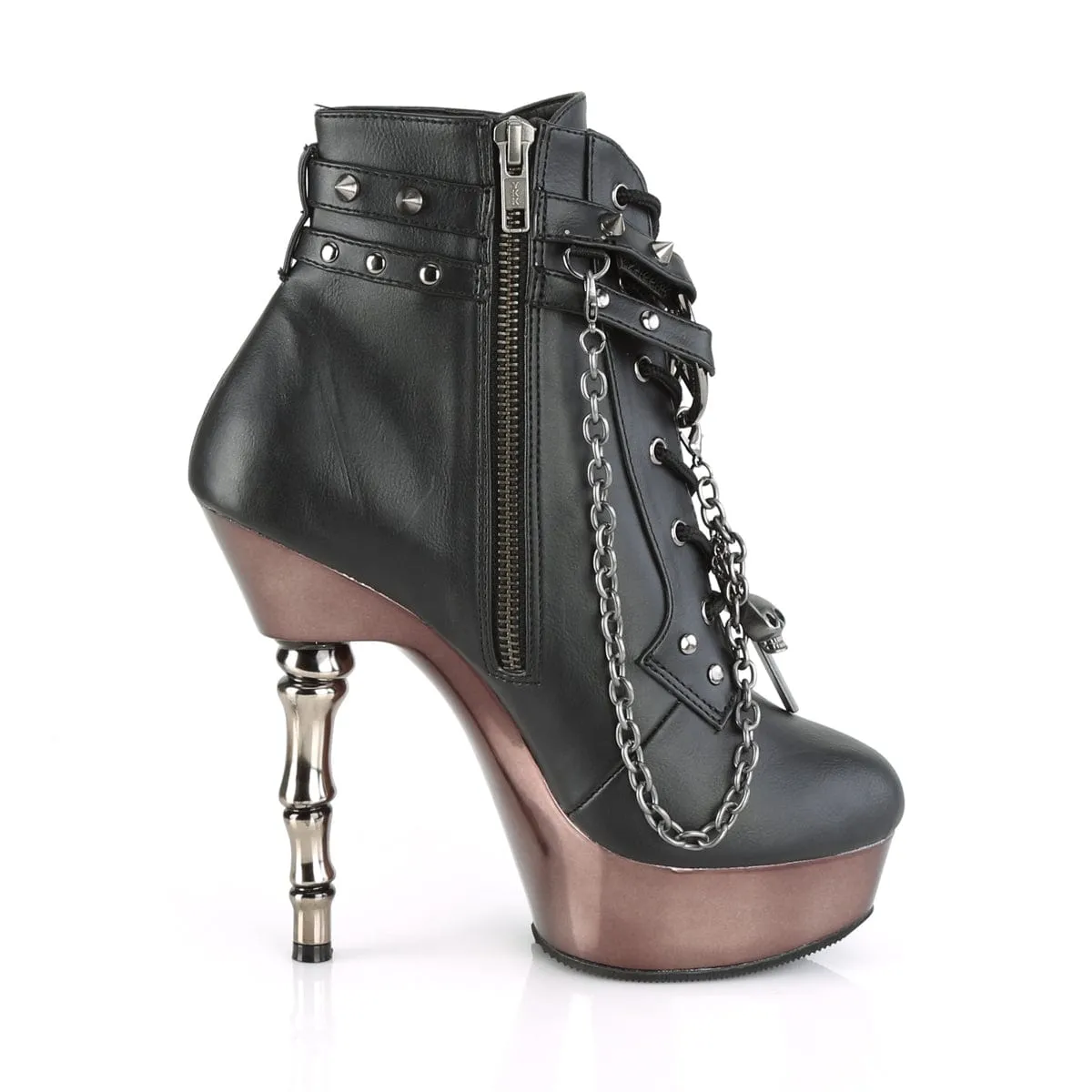 MUERTO-1001 Black Faux Leather/Pewter Chrome