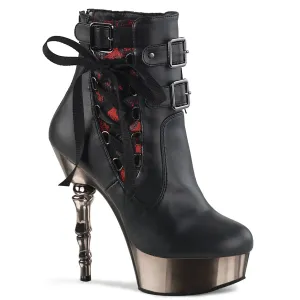 MUERTO-1030 Black Faux Leather/Pewter Chrome Mid-Calf Boots