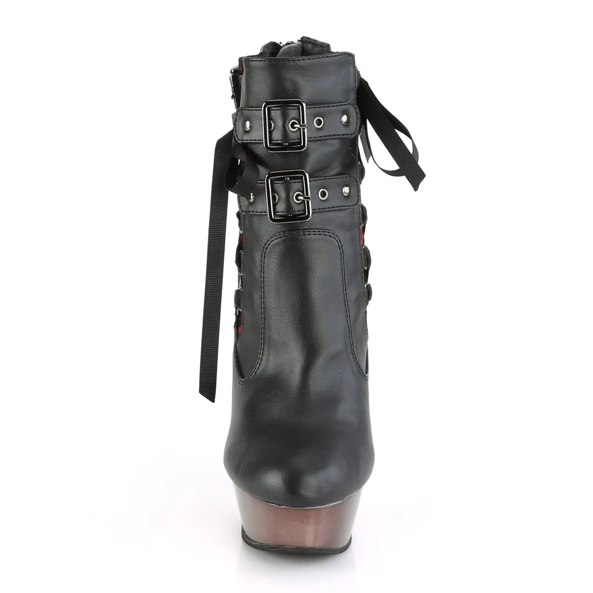 MUERTO-1030 Black Faux Leather/Pewter Chrome Mid-Calf Boots