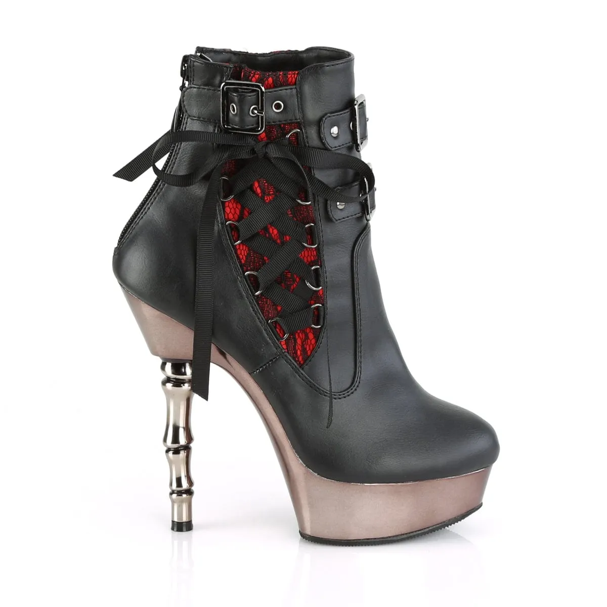 MUERTO-1030 Black Faux Leather/Pewter Chrome Mid-Calf Boots