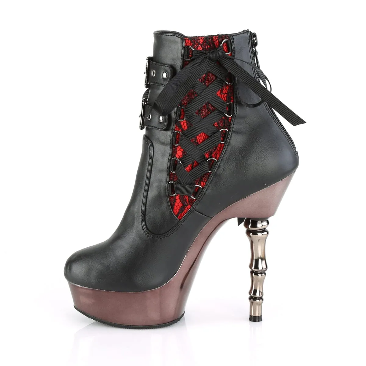 MUERTO-1030 Black Faux Leather/Pewter Chrome Mid-Calf Boots
