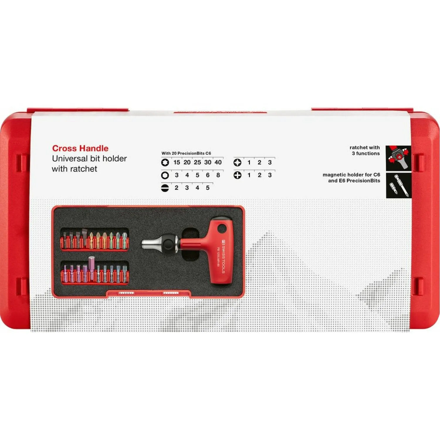 PB Swiss Tools PB 1255.MR Set CBB Cross Handle Bit Holder, Set In Toolbox