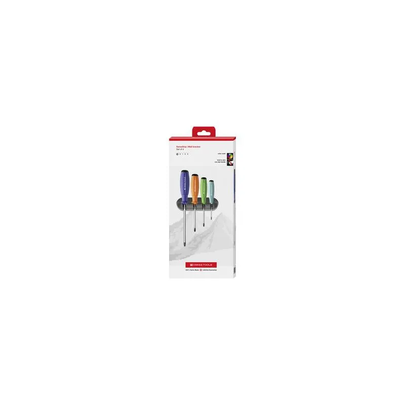 PB Swiss Tools PB 8242.RB CBB Rainbow SwissGrip Screwdriver Set, Phillips, 4 pcs w/ Wall Mount