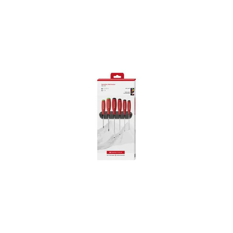 PB Swiss Tools PB 8245.CBB SwissGrip Screwdriver Set, Slotted & Pozidriv, 6 pcs w/ Wall Mount