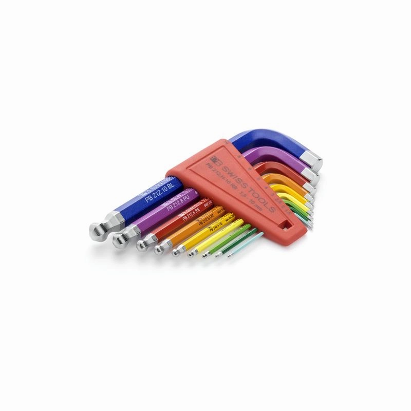PB Swiss Tools PB 212.H-5 RB Hex Key Set Ballpoint Metric Rainbow 1.5-5mm 6-Piece