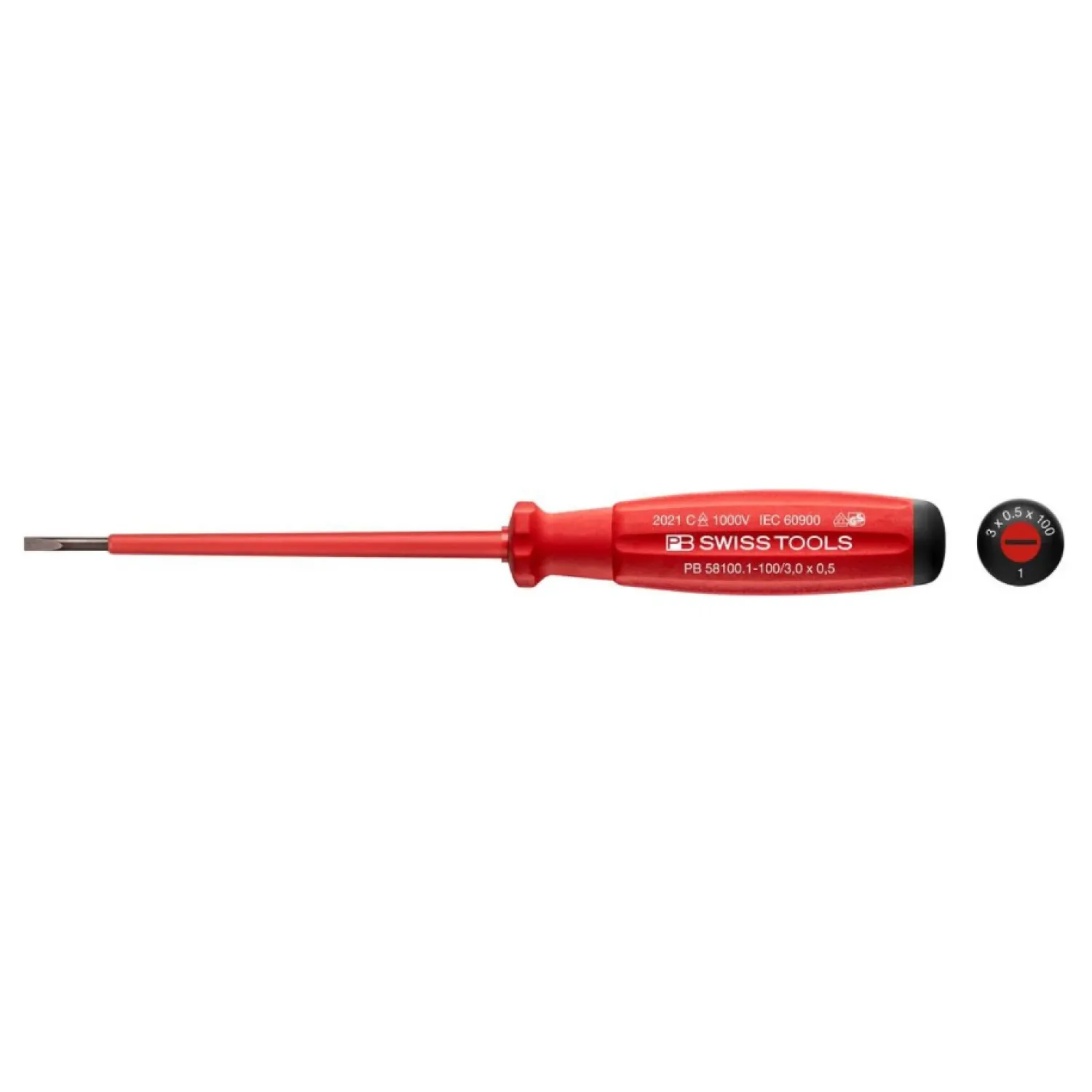 PBSwiss Tools PB 58100.1-100/3 - Slotted SwissGrip VDE Screwdriver, Insulated, 3mm x 100mm