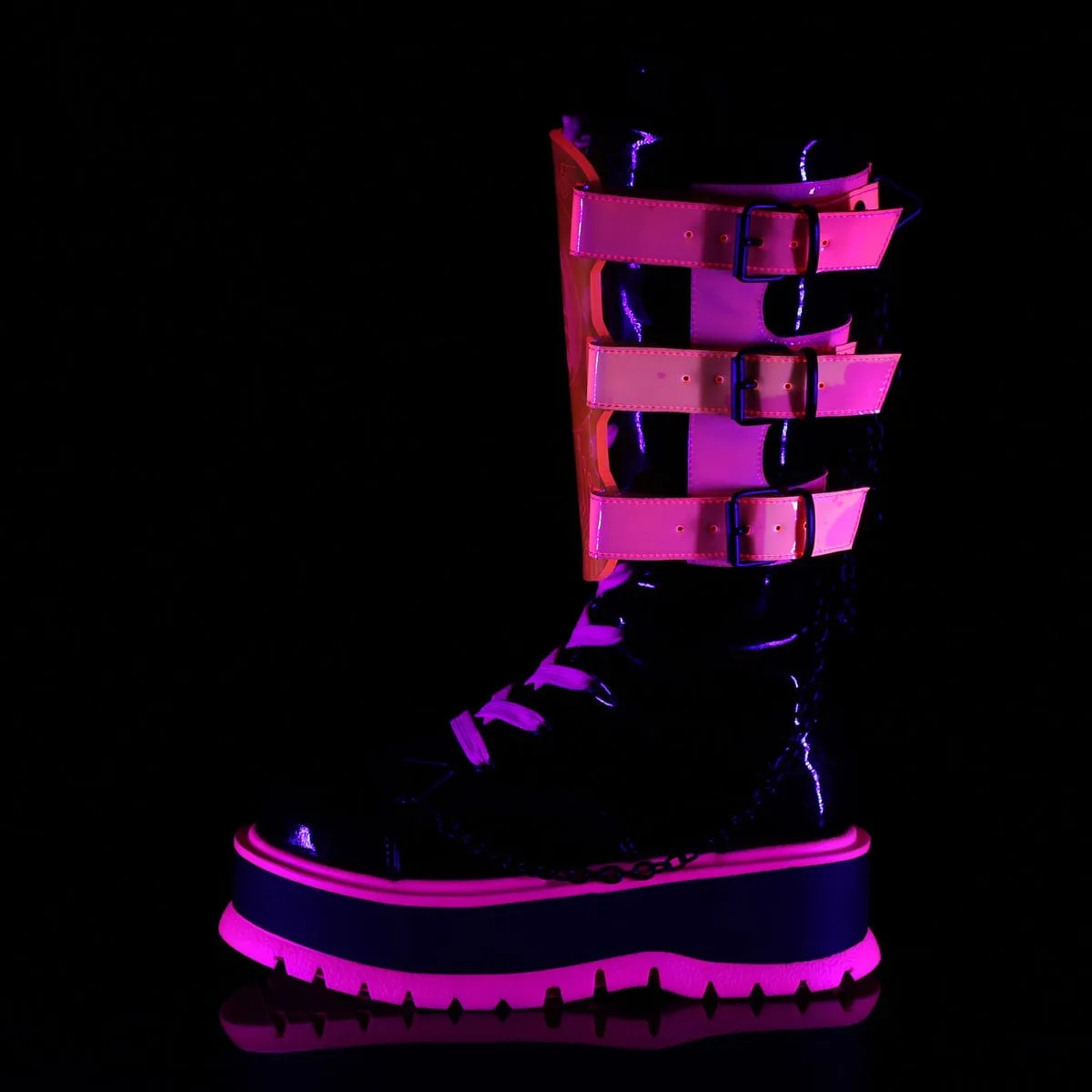 SLACKER-156 Black Patent-UV Neon Pink