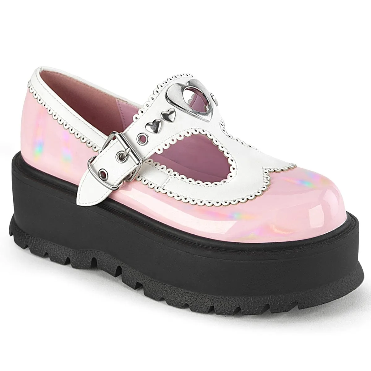 SLACKER-23 Baby Pink Hologram Patent -White Vegan Leather