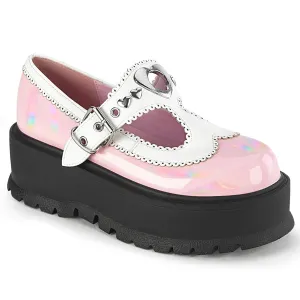SLACKER-23 Baby Pink Hologram Patent -White Vegan Leather