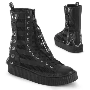 SNEEKER-325 Black Vegan Leather-Fishnet