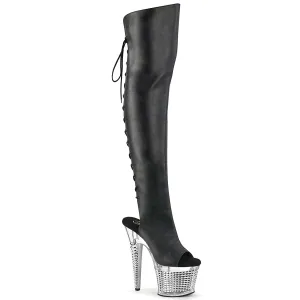 SPECTATOR-3019 Black Faxur Leather/Clear-Silver Chrome