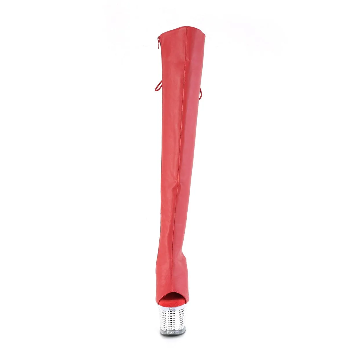 SPECTATOR-3019 Red Faux Leather/Clear-Silver Chrome
