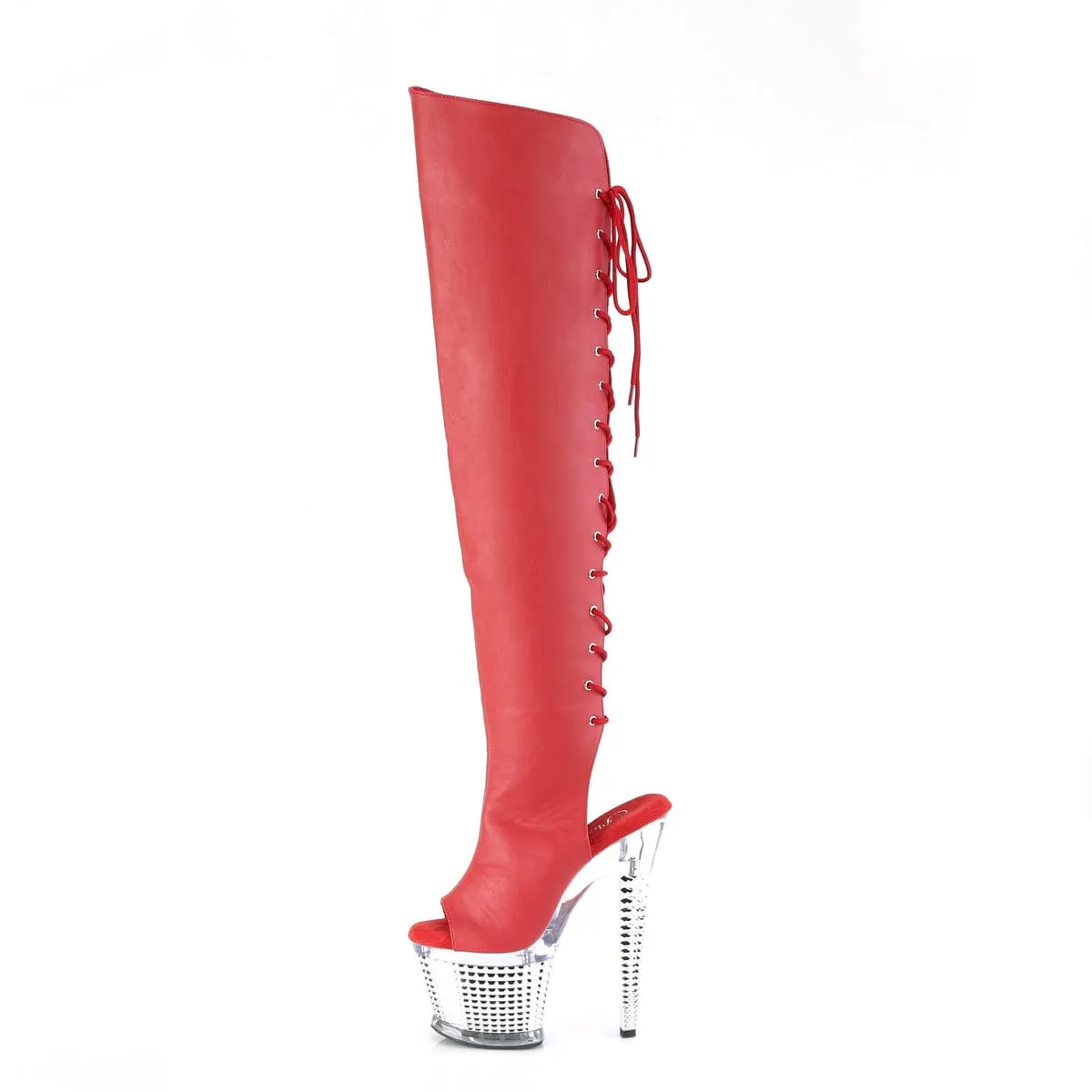SPECTATOR-3019 Red Faux Leather/Clear-Silver Chrome