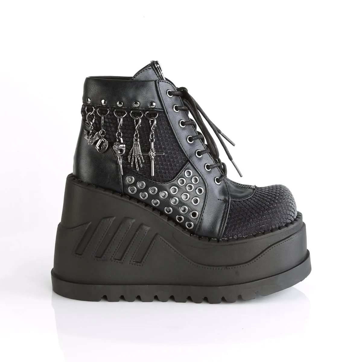 STOMP-18 Black Vegan Leather-Grey Velvet