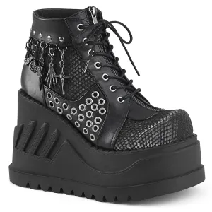 STOMP-18 Black Vegan Leather-Grey Velvet
