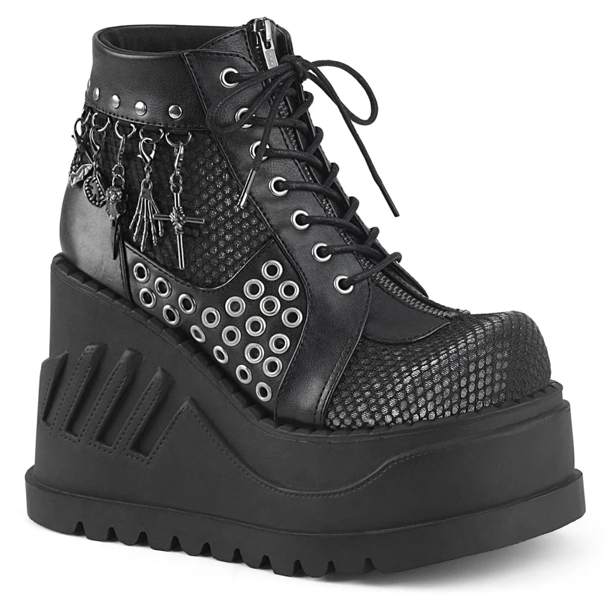 STOMP-18 Black Vegan Leather-Grey Velvet