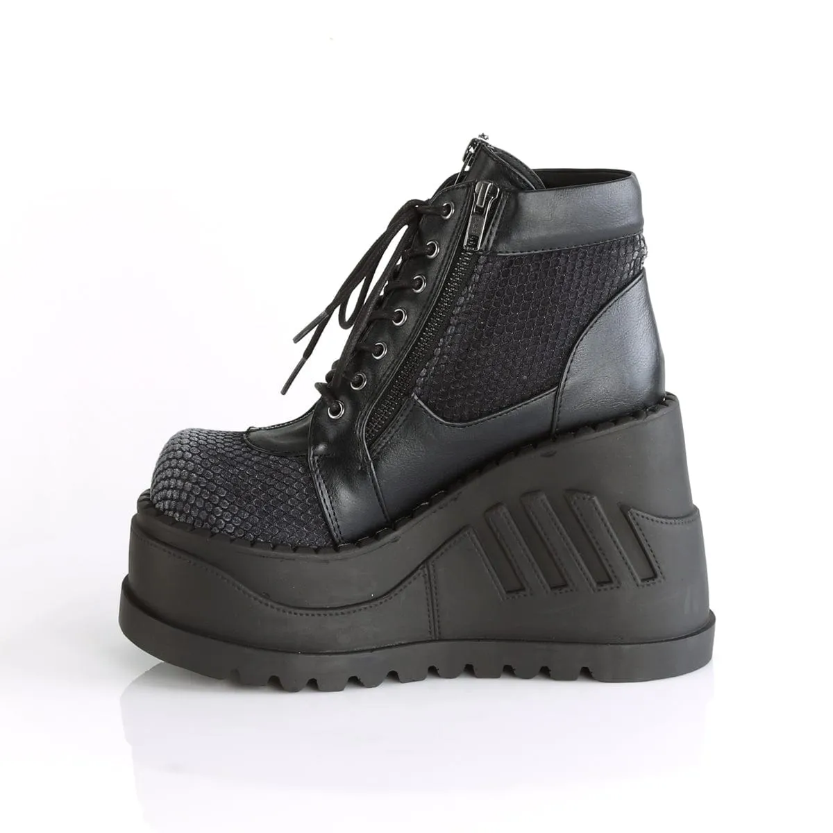 STOMP-18 Black Vegan Leather-Grey Velvet