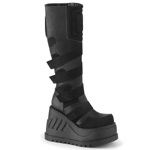STOMP-228 Black Vegan Leather Knee High Boots