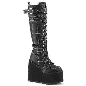SWING-260 Black Vegan Leather Knee High Boots