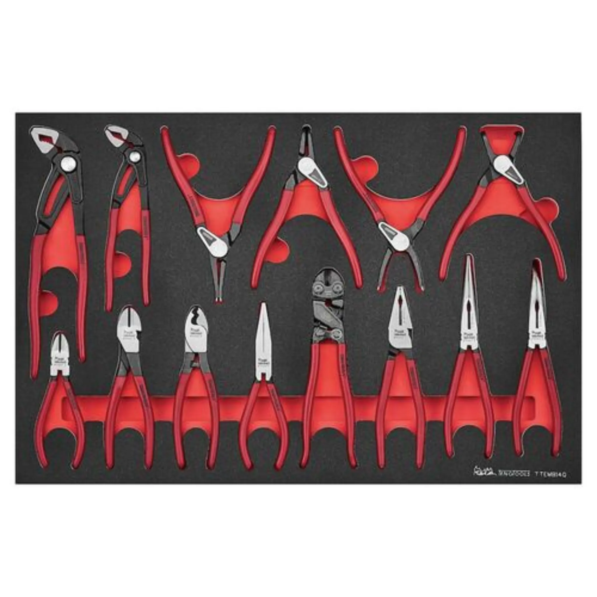 Teng Tools 14 Piece Side Cutter, Cable Cutter, Linesman, Long Nose, Flat Nose, Locking, Snap Ring & Bolt Cutter EVA Foam Plier Set - TTEMB14Q