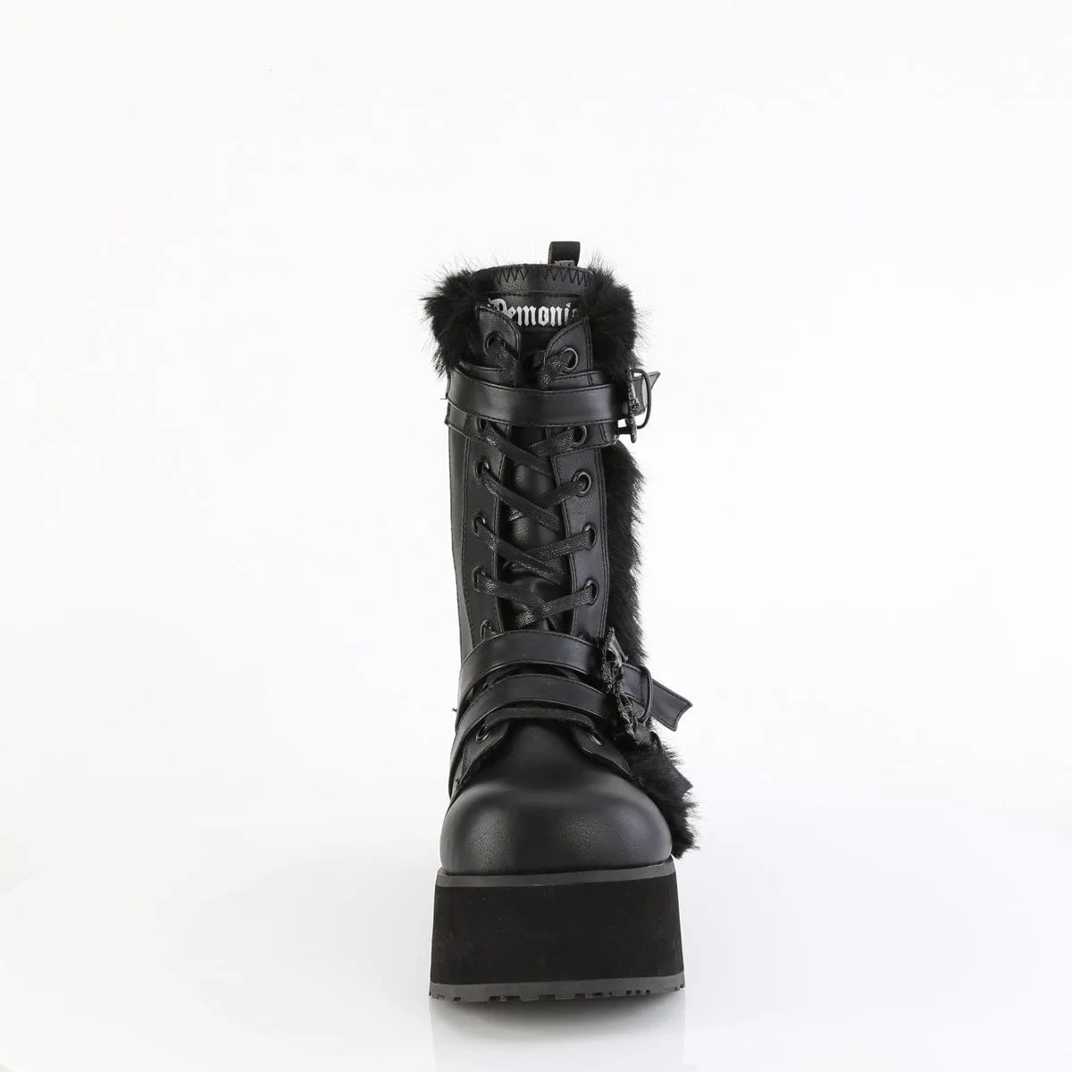 TRASHVILLE-218 Black Vegan Leather-Faux Fur