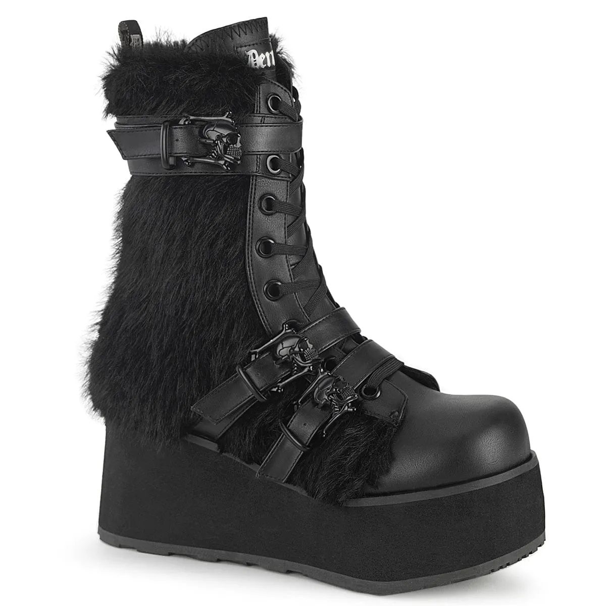 TRASHVILLE-218 Black Vegan Leather-Faux Fur