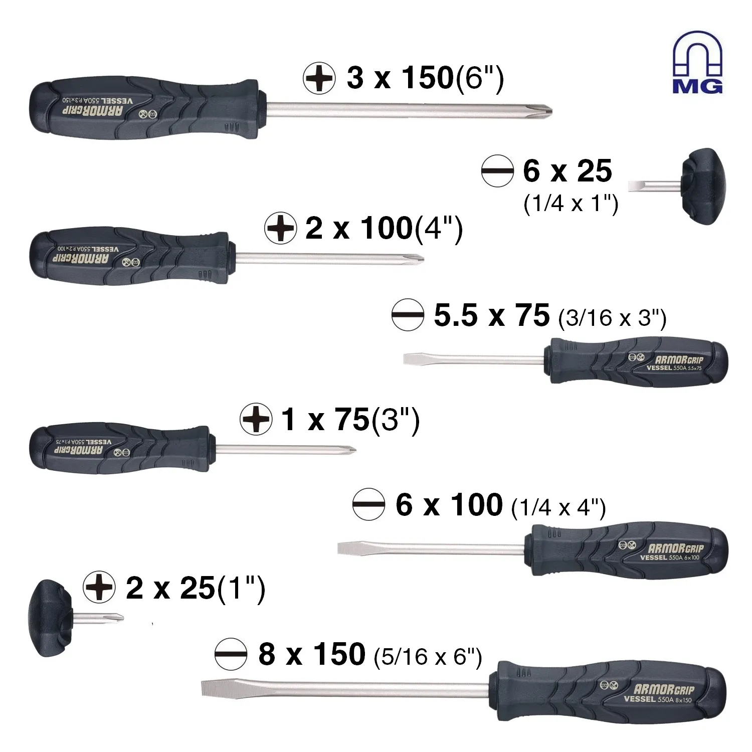 Vessel Tools 550A8PTU ARMOR GRIP Screwdriver Set, 8 Pc.