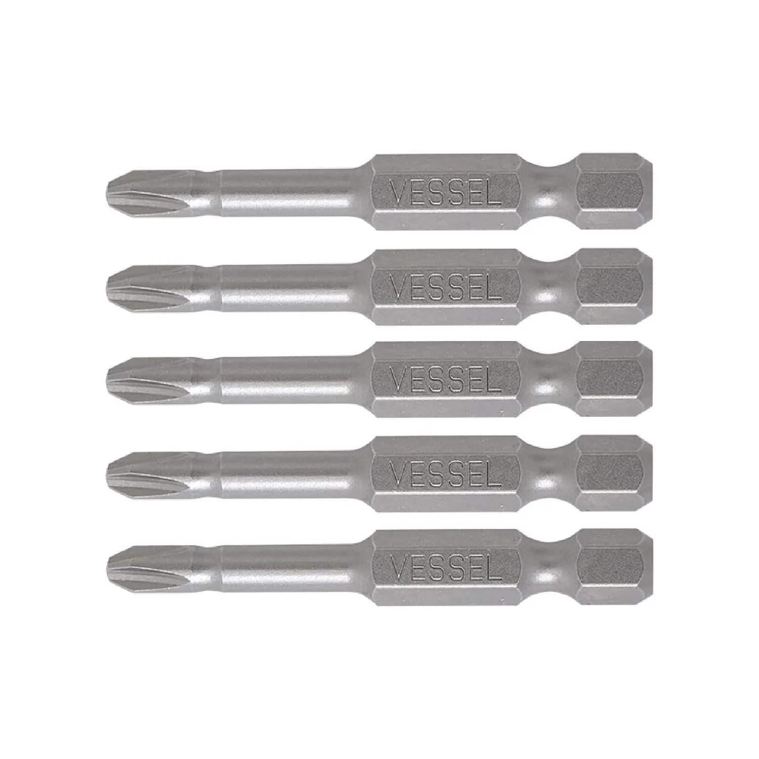 Vessel Tools NTPH250P5 Neck Torsion Power Bits, PH2 x 50 mm, 5 Pc.