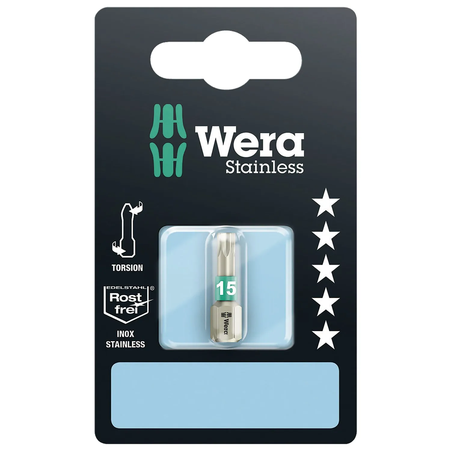 Wera 05073621001 3867/1 TS SB Stainless Steel Insert Bit, TORX #15, 5 Piece