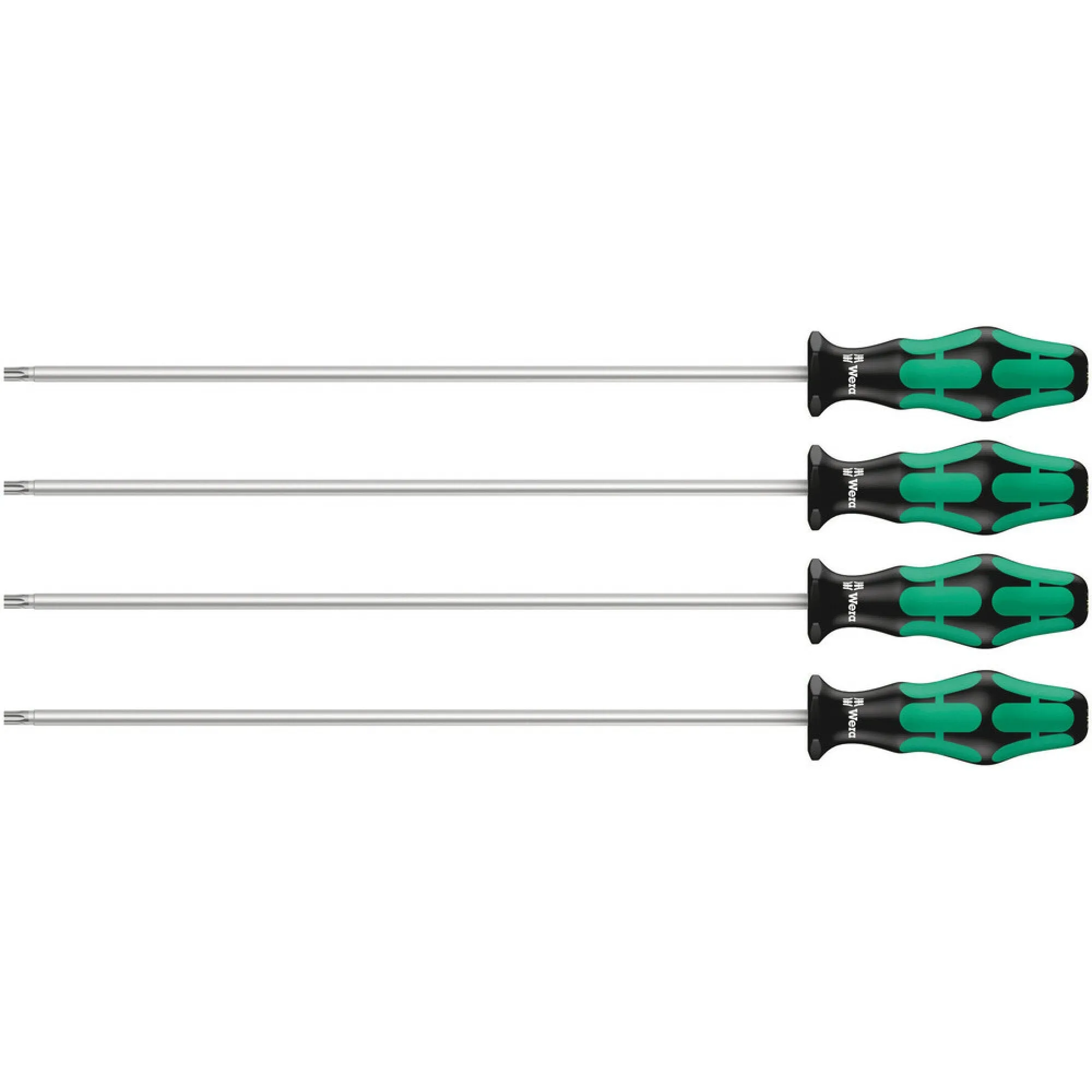 Wera 367/4 TORX HF Kraftform Plus Screwdriver set with holding function and 300 mm-long blades, 4 pieces