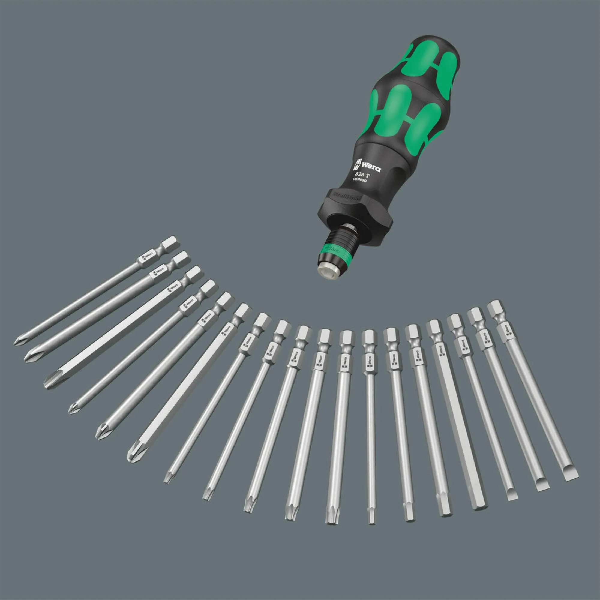Wera 826 T Kraftform Turbo bit-holding screwdriver handle with Rapidaptor quick-release chuck, 1/4" x 146 mm
