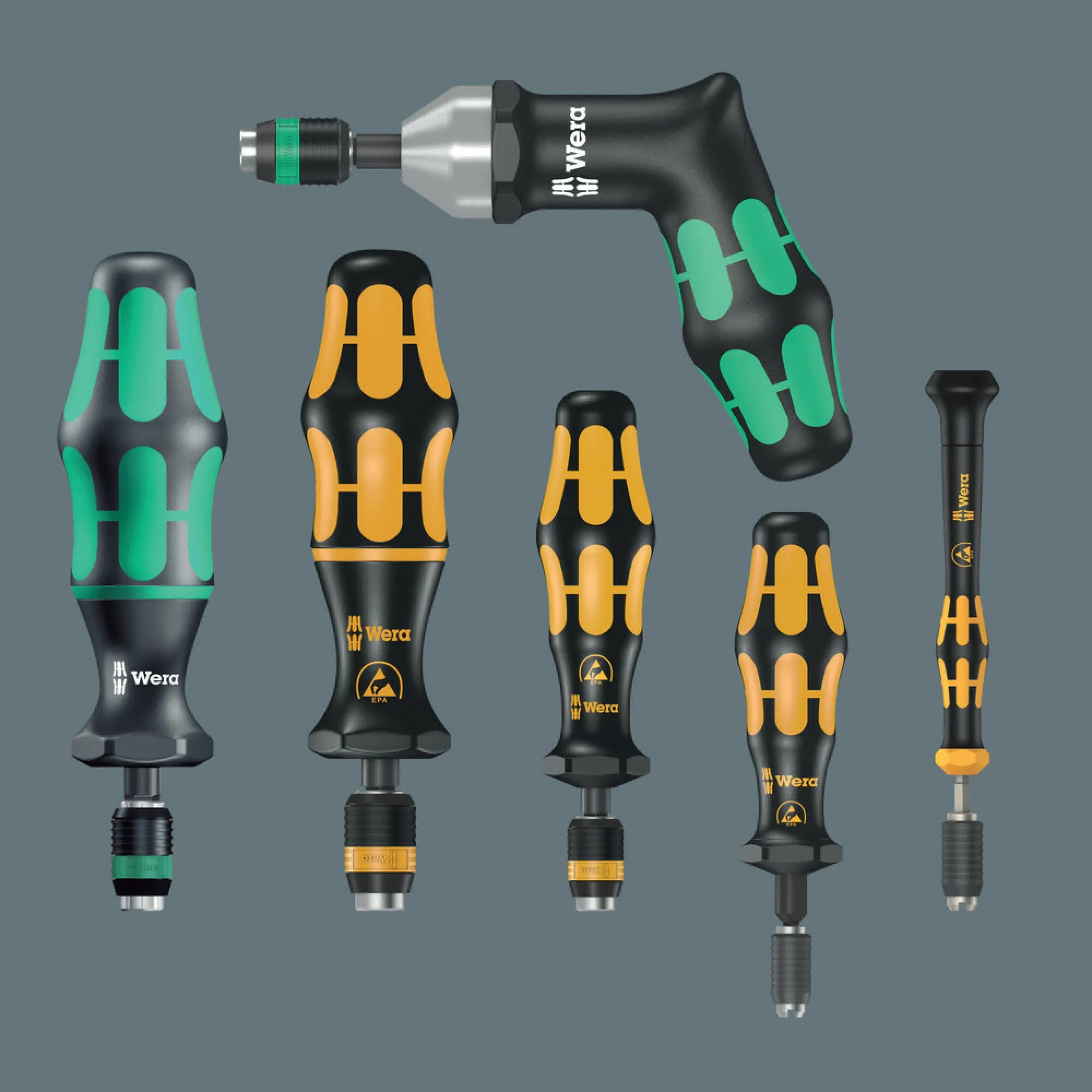 Wera Series 7400 ESD Kraftform pre-set, adjustable torque screwdrivers (0,1-1,5 Nm) with Rapidaptor quick-release chuck, handle size 89 mm, 7451 ESD x 0.3 Nm x 0.3-1.0 Nm