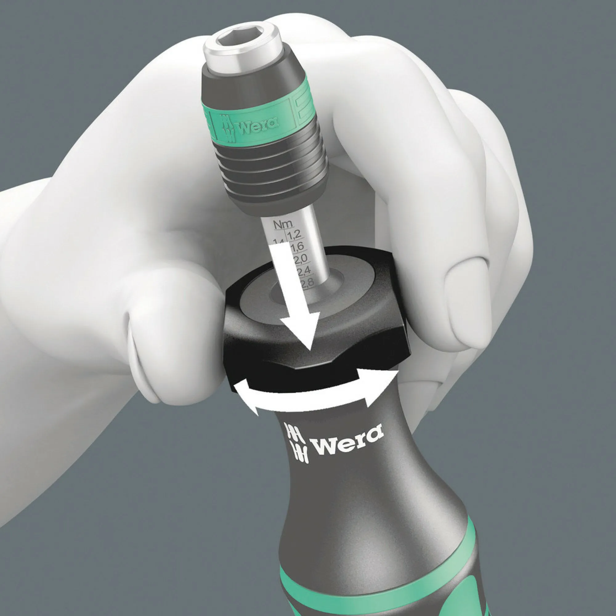 Wera Series 7400 Kraftform adjustable torque screwdrivers (2.5-29.0 in. lbs.) with Rapidaptor quick-release chuck, 7445 x 2.5-11.5 in. lbs.