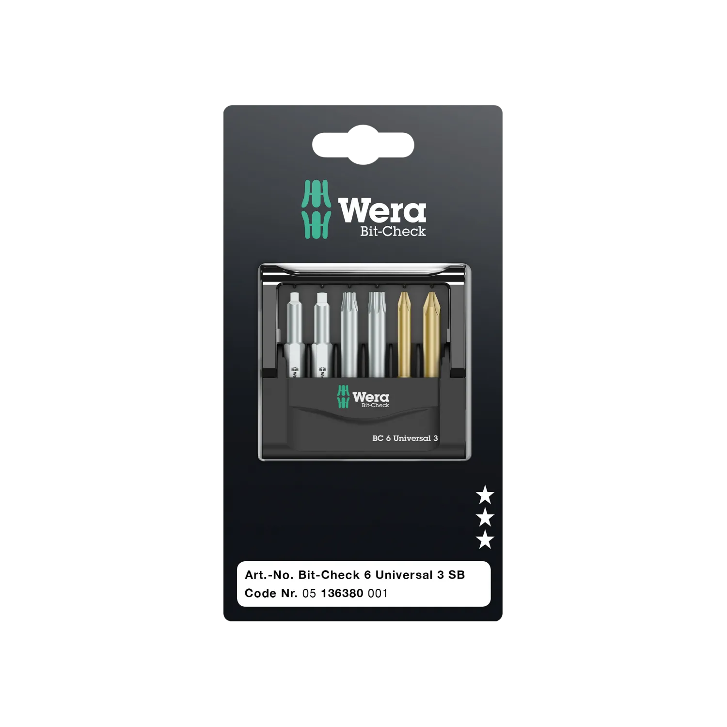 Wera Tools 05136380001 Bit-Check 6 Universal 3 SB Set
