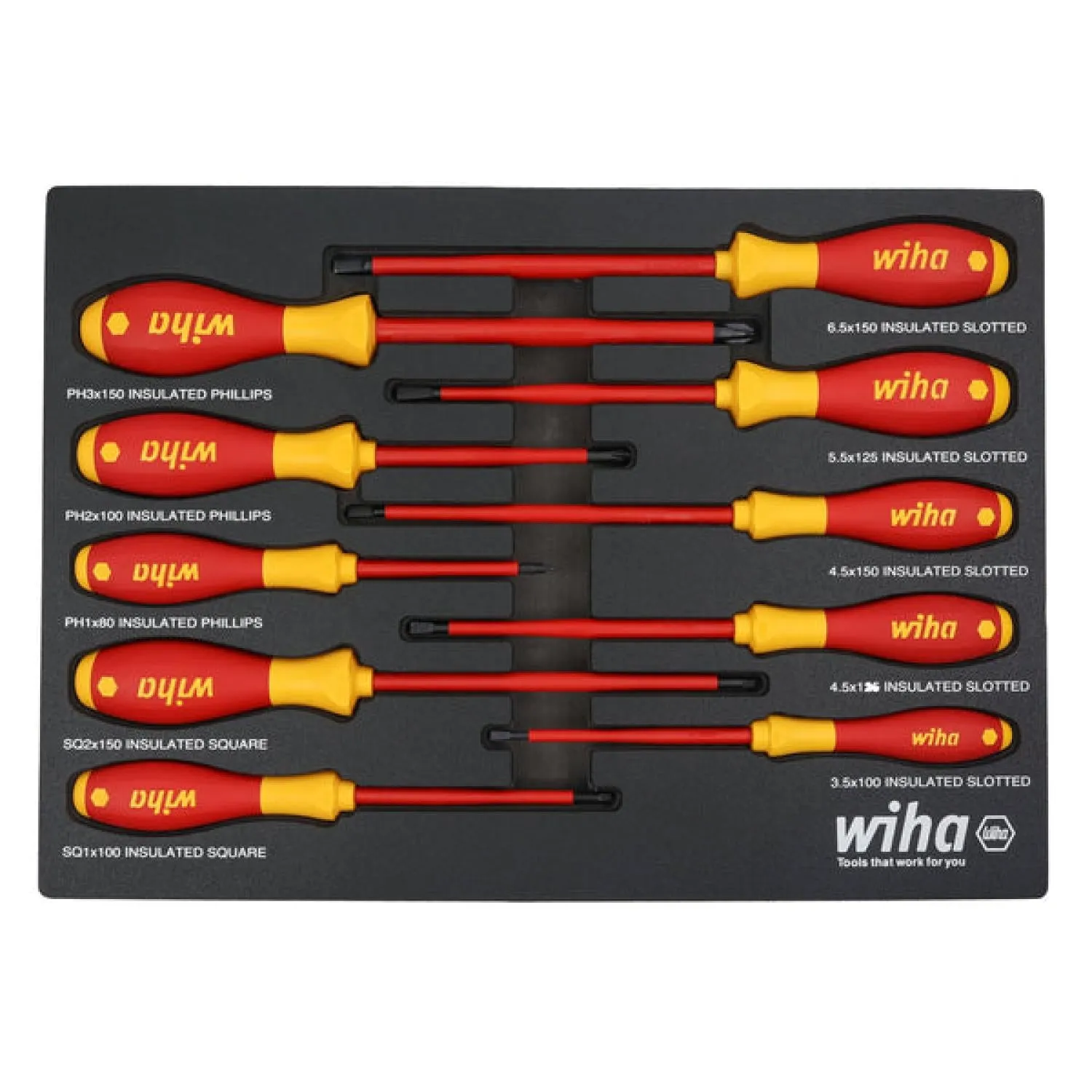 Wiha Tools 32080 10 Piece Insulated SoftFinish Cushion Grip Screwdriver Tray Set
