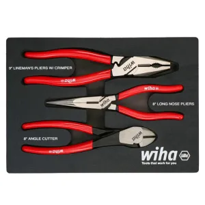 Wiha Tools 34680 3 Piece Classic Grip Pliers and Cutters Tray Set