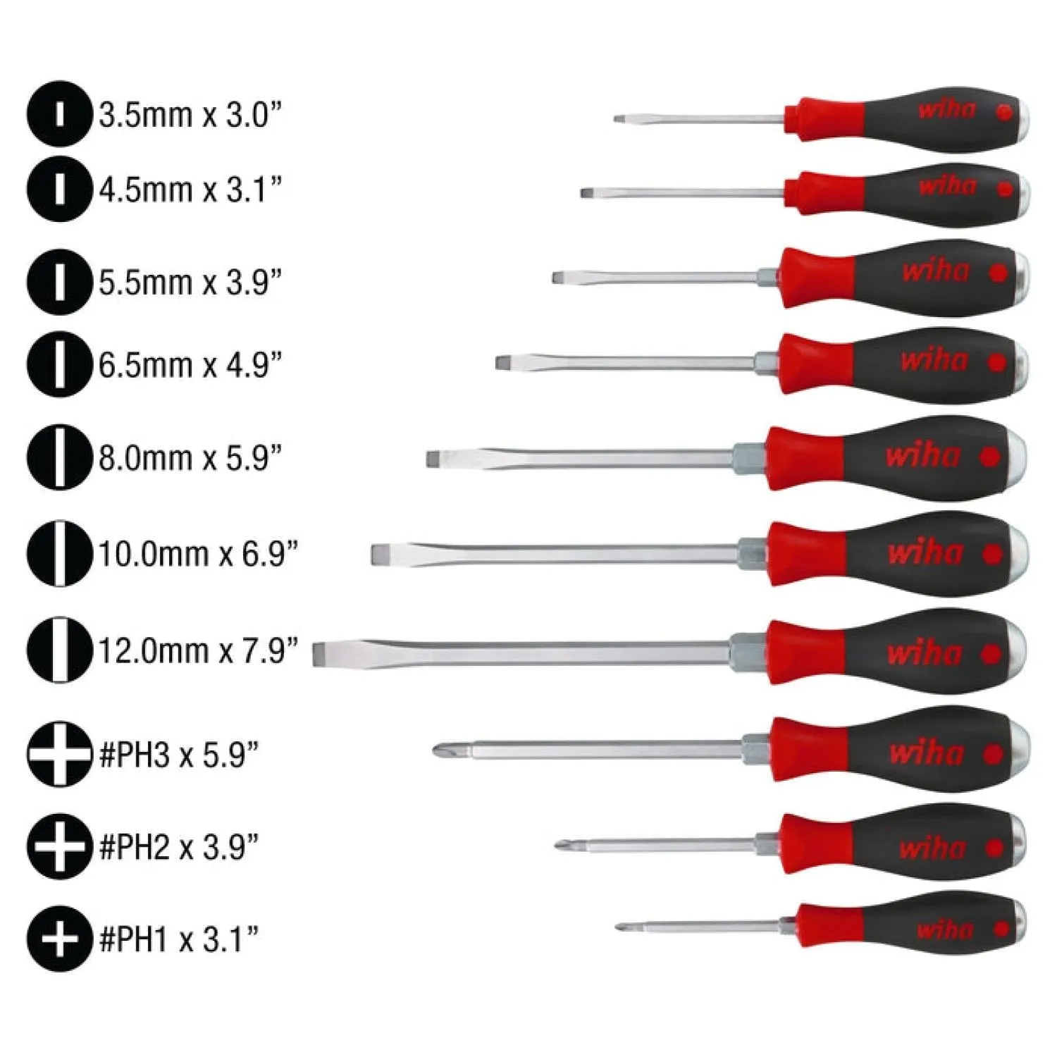 Wiha Tools 53099 SoftFinish Extra Heavy Duty Slotted/Phillips Screwdriver Set 10 Piece