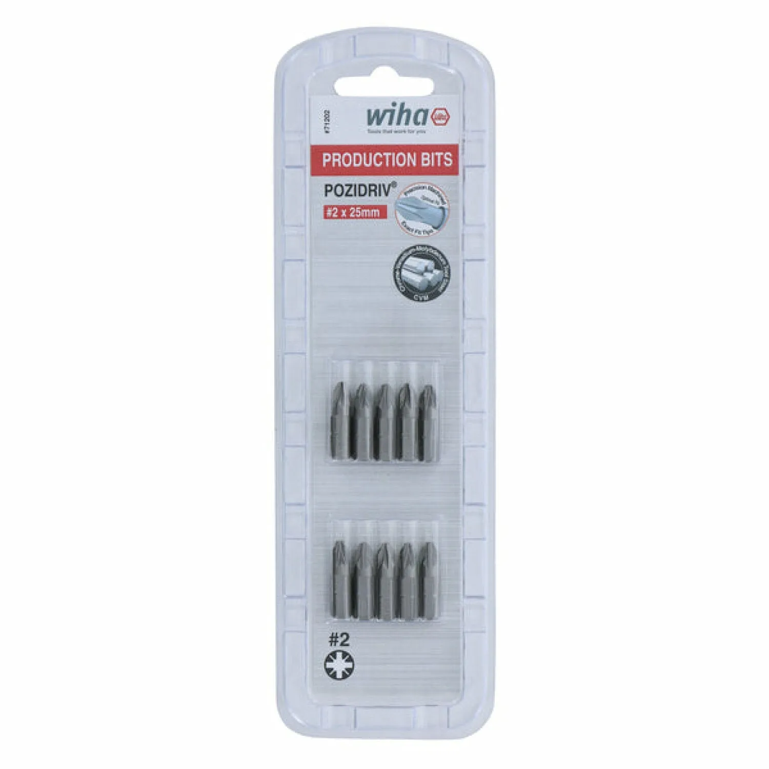Wiha Tools 71202 #2 x 25mm PoziDriv Insert Bit, 10 Pack