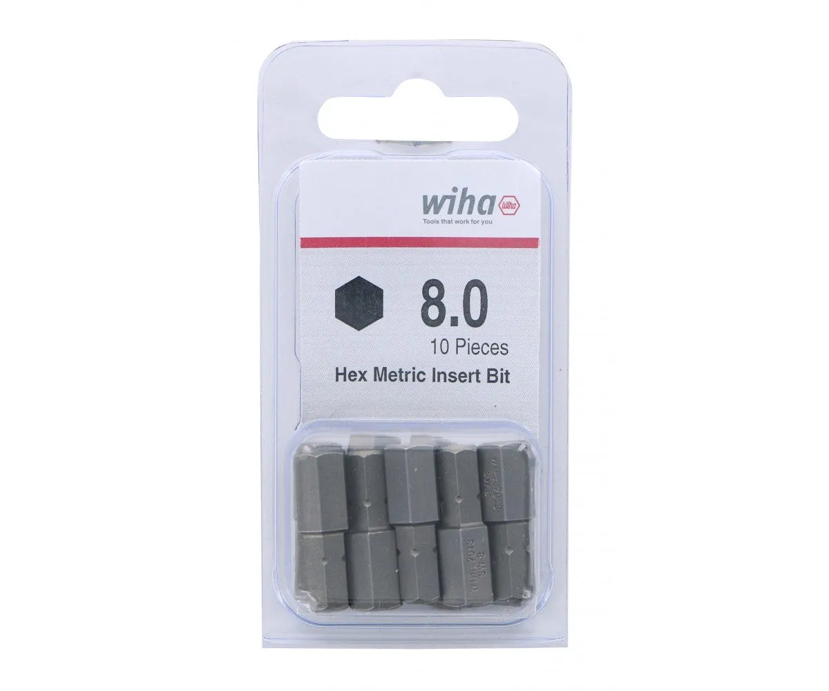 Wiha Tools 71321 Hex Metric Insert Bits, 8.0 mm x 25 mm, 10 Pk.