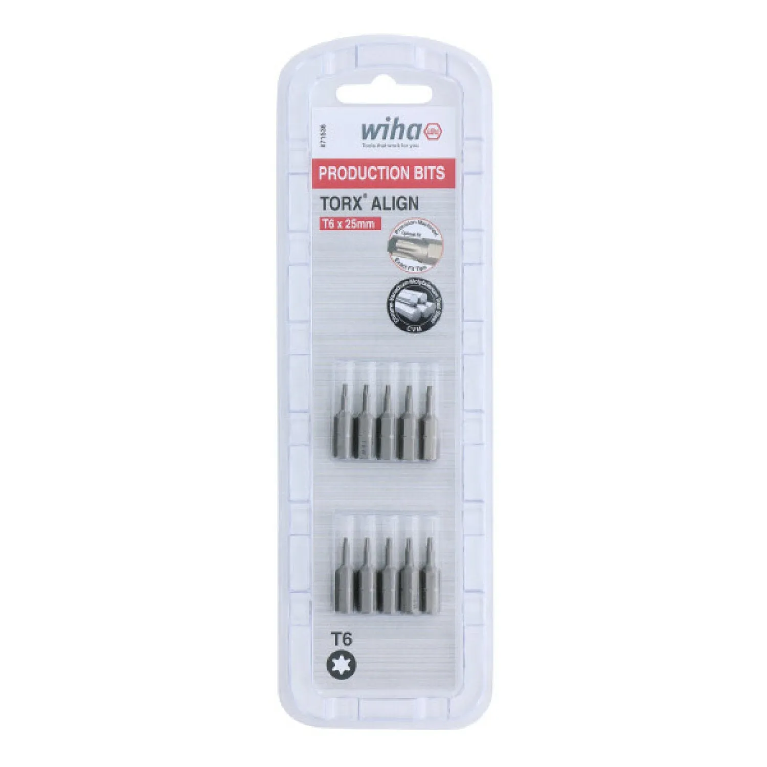 Wiha Tools 71536 TORX Align Insert Bit T6 x 25mm Pack of 10 Bits